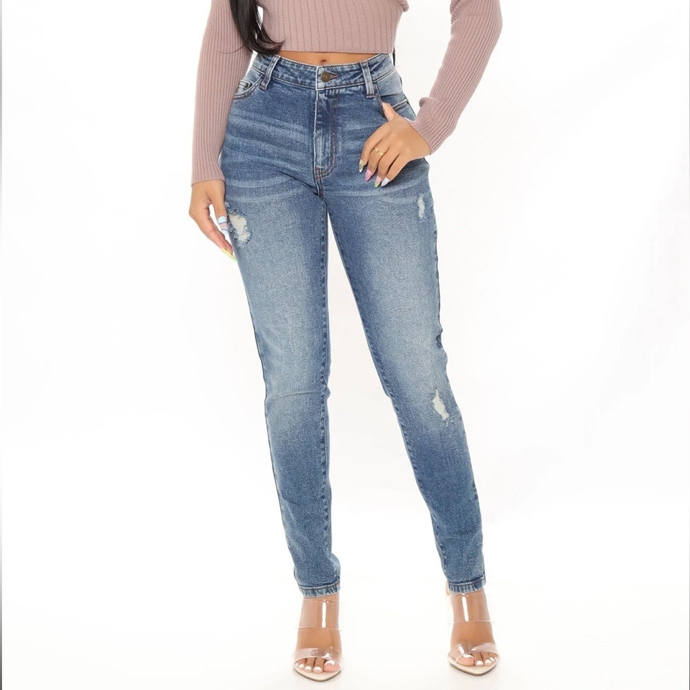 Fashion Nova Cambridge Vintage Stretch Ripped Skinny Jeans Dark Wash Size 1